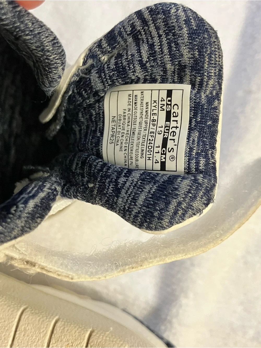 Carter's White Baby Sneakers with Navy Interior